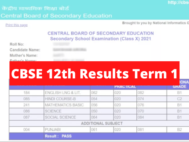 CBSE 12th Results Term 1 